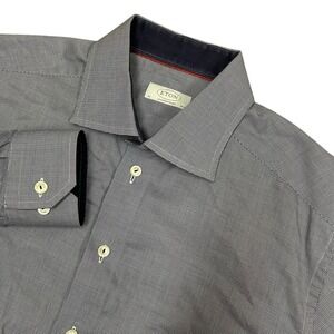 Eton Contemporary 42 16.5 Button Up Shirt Mens Blue Nailshead Button Up Dress